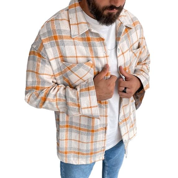 Frontwalk Plaid Button Up Shacket for Mens Check Print Shirt Jacket Casual Winter Fall Long Sleeve Outwear Tops with Pocket
