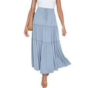 Frontwalk Pleated Maxi Skirts for Women Loose Plain Long Skirts High Waist Boho Summer Skirt