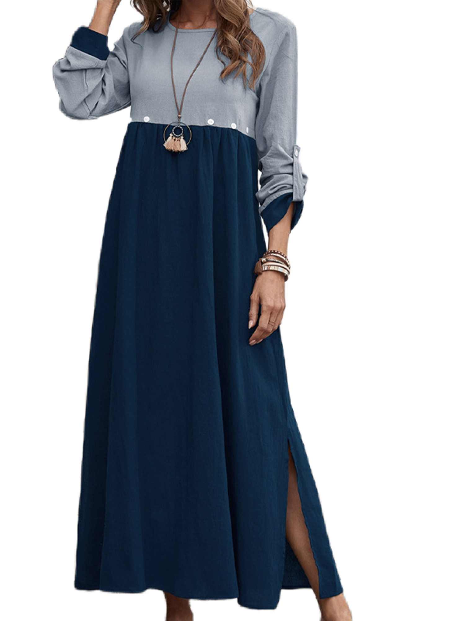 Frontwalk Plus Size Holiday Party Dress For Women Roll Up Long Sleeve