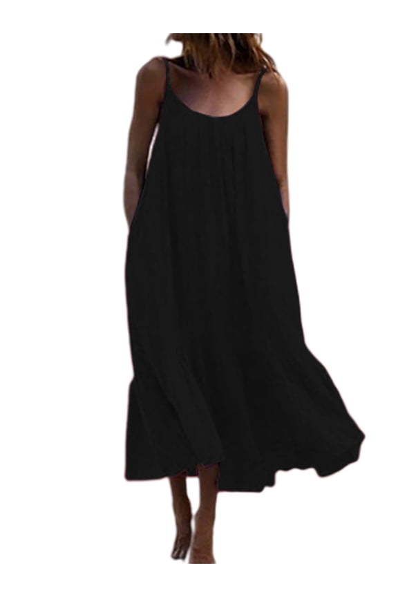 Ladies Casual Sleeveless Maxi Dresses Solid Color Bohemian Sundress Women Scoop Neck Party Long Dress