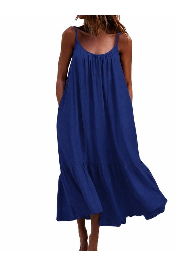 Long Dress for Women Plus Size Summer Sundress With Pockets Sleeveless Party Dress Scoop Neck Night Gowns Dresses Sleepwear Pajama Nightdress