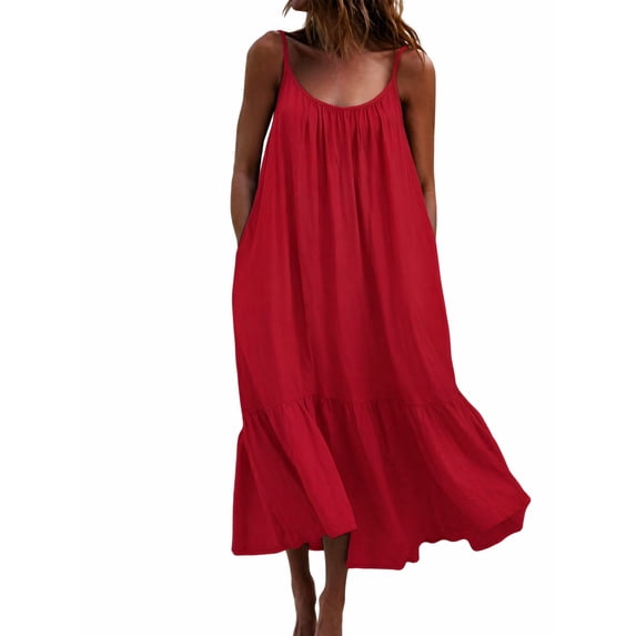 Long Dress for Women Plus Size Summer Sundress With Pockets Sleeveless Party Dress Scoop Neck Night Gowns Dresses Sleepwear Pajama Nightdress
