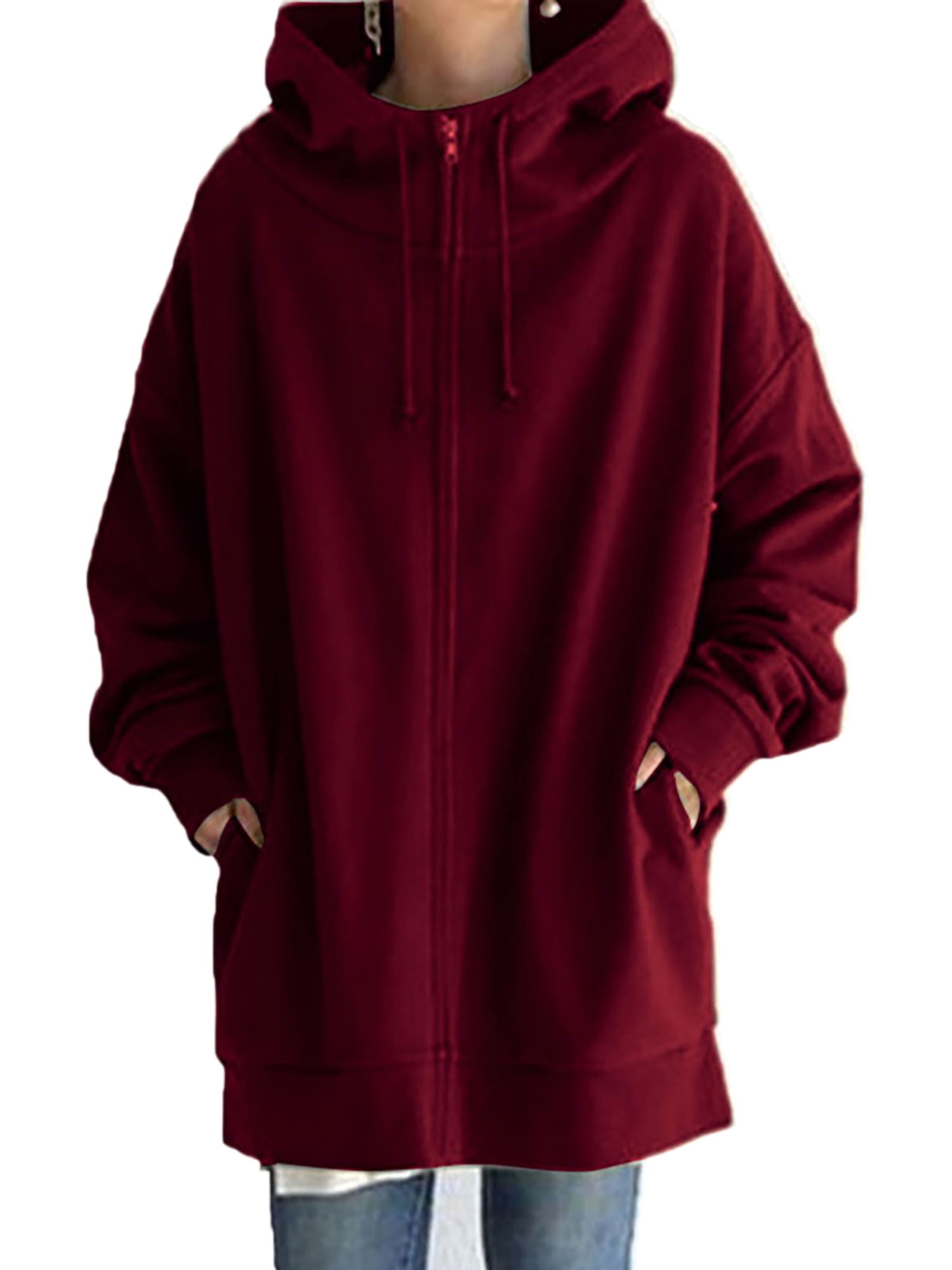 Sweat-shirt Femme Rouge, Zip Intégral, Taille 14 (M/L), Manches Longues