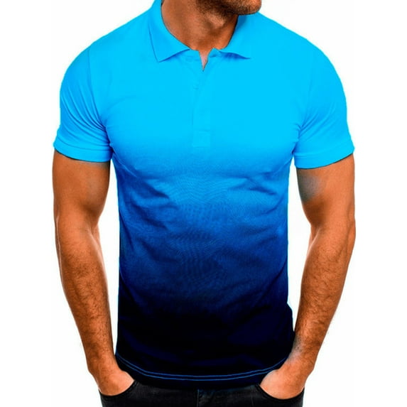 Frontwalk Polo Shirts Mens Business Working T-Shirts Tops Gradient Color Casual Short Sleeve Buttons T-Shirt Summer Basic Pullover Blouse