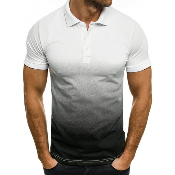 Frontwalk Polo Shirts Mens Business Working T-Shirts Tops Gradient Color Casual Short Sleeve Buttons T-Shirt Summer Basic Pullover Blouse