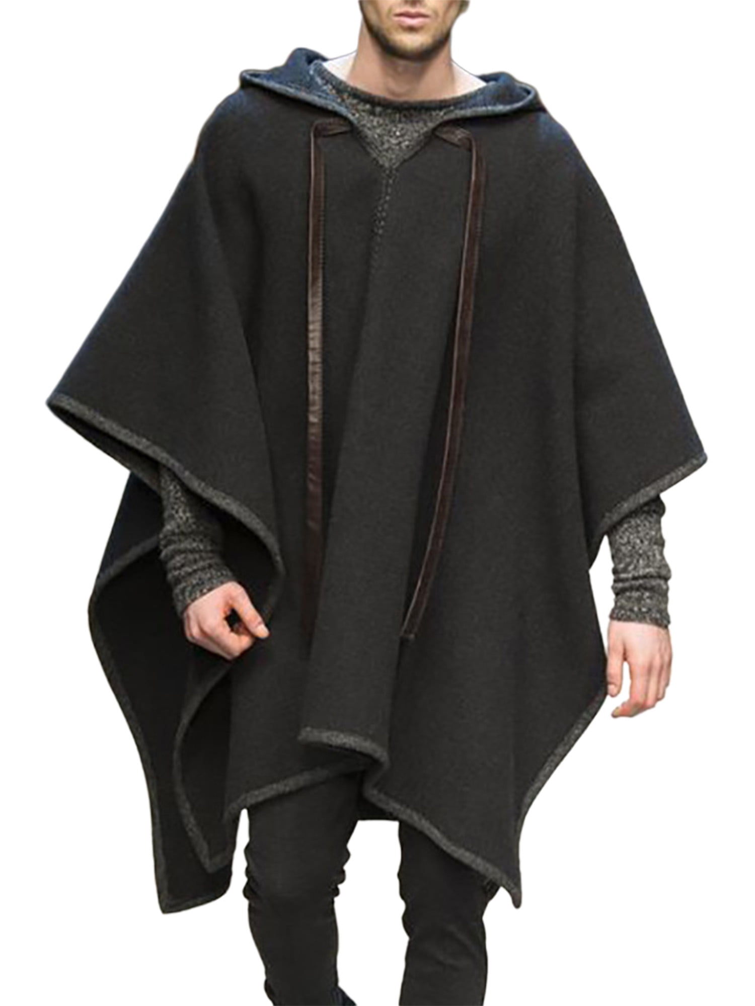 Frontwalk Poncho for Men Pullover Shawls Hood Poncho House Coat Print  Hooded Outwear Poncho Cloak with Hood 
