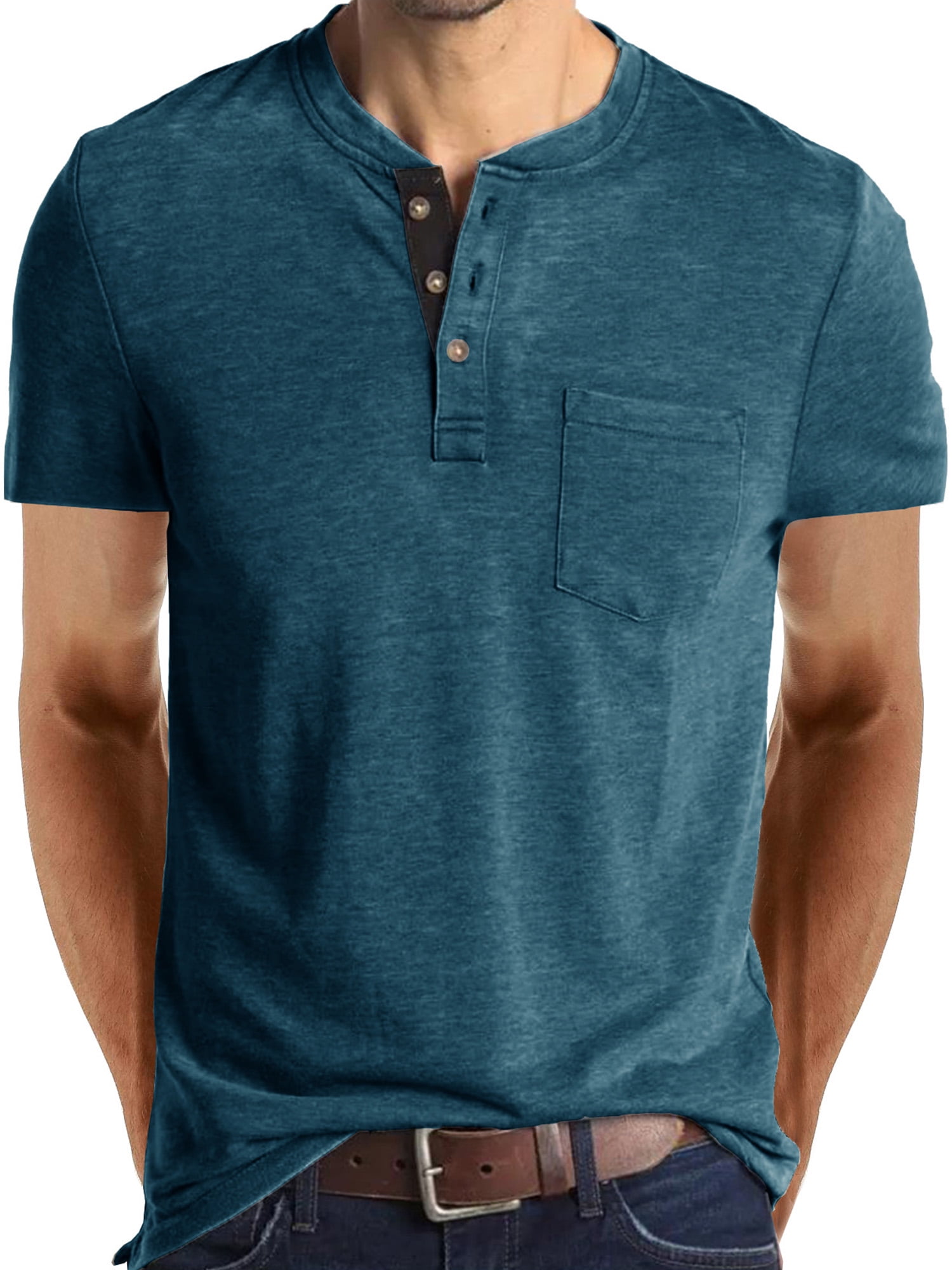 Frontwalk Pullover Tops for Men Short Sleeve Henley Shirts Classic Fit
