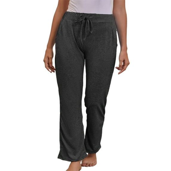 Frontwalk Ladies Stretch Solid Color Sweatpants Elastic Waist Long Jogger Pant Straight Leg Workout Bottoms Black M