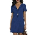 thumbnail image 1 of Frontwalk Summer Beach Dresses for Women V Neck Casual Denim Shirt Dress Short Sleeve Jeans Tunic Dress Dark Blue L, 1 of 4