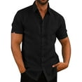 thumbnail image 1 of Frontwalk Summer Cotton Linen Shirt for Men Short Sleeve Lapel Neck Button Down Tops Blouse, 1 of 2