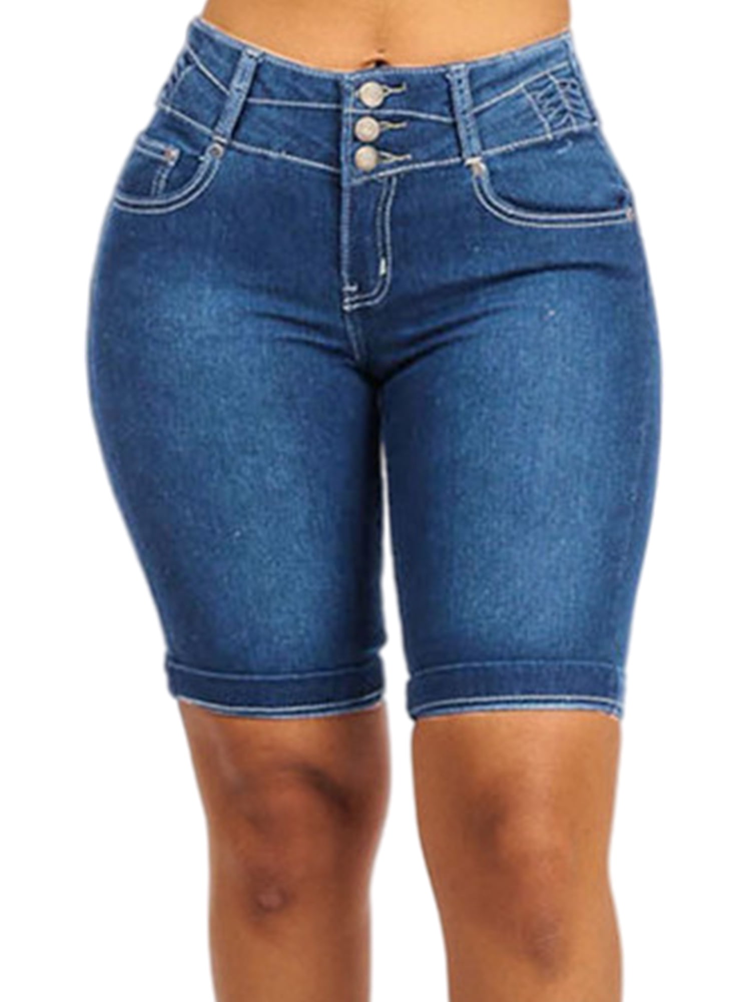Frontwalk Summer Denim Shorts for Womens Solid Color Skinny Jeans