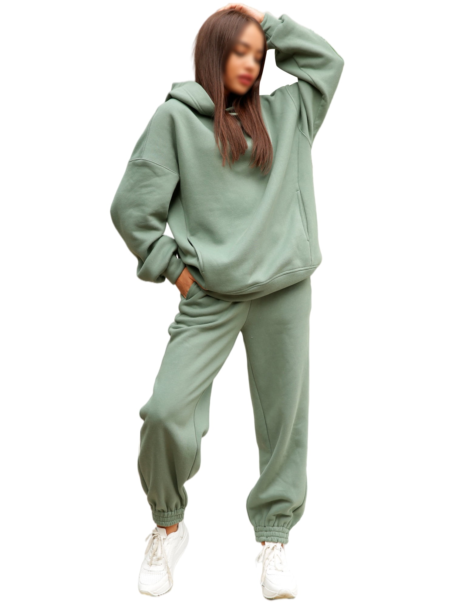Frontwalk Sweatsuit 2pcs Set for Women Casual Tracksuit Playsuit Long  Sleeve Sweatshirt and Sweatpants 2 Piece Solid Outfit Sweat Suit