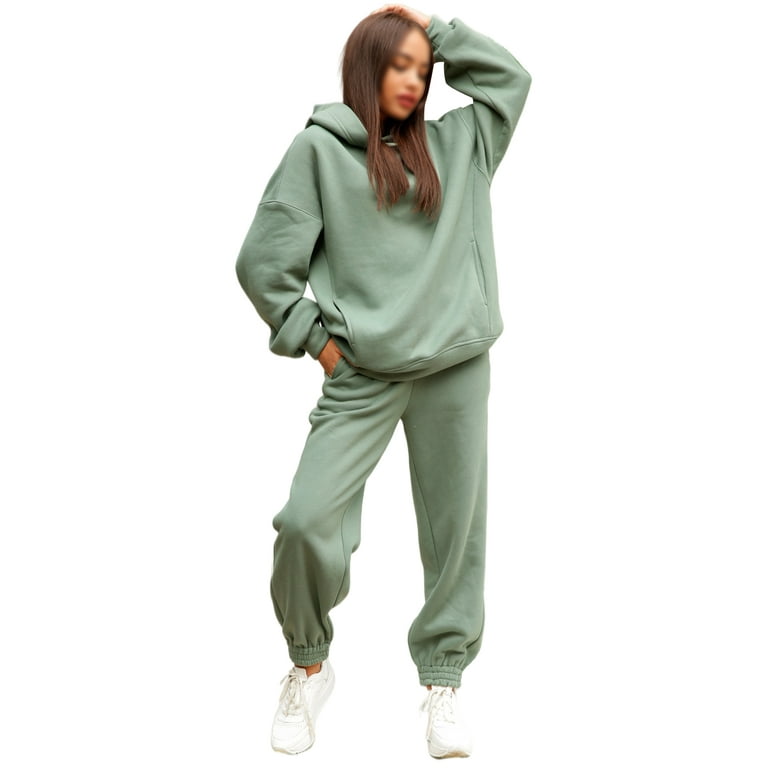 Frontwalk Sweatsuit 2pcs Set for Women Casual Tracksuit Playsuit Long  Sleeve Sweatshirt and Sweatpants 2 Piece Solid Outfit Sweat Suit