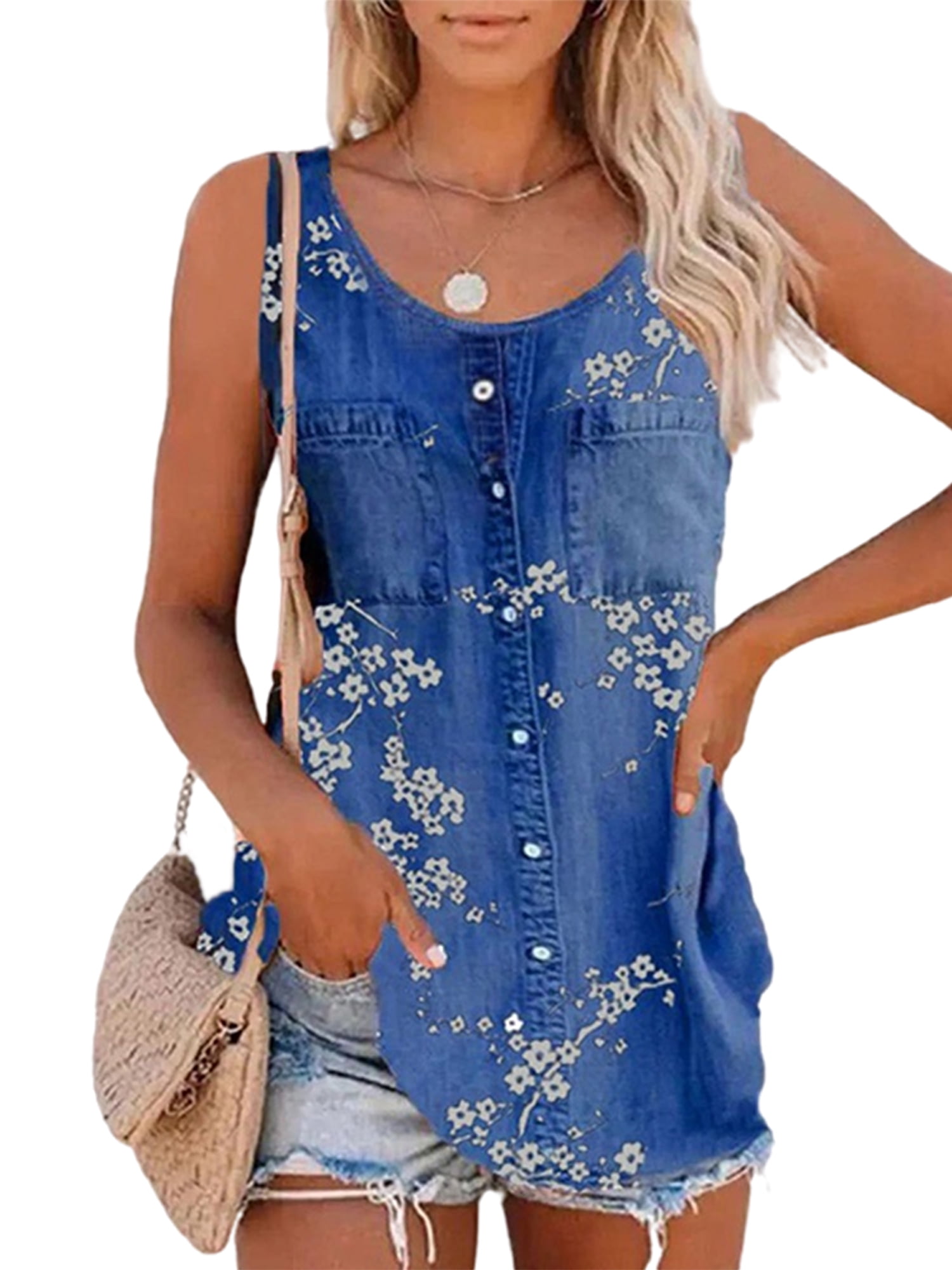 Women's Boho Floral Tank Top – V-Neck, Adjustable Straps, Lightweight Summer Blouse