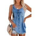 thumbnail image 1 of Frontwalk Tanks Tops For Women Plus Size Summer Tops Sleeveless Casual Tunic Blouse Boho Vest T-shirt Spaghetti Strap Shirt Holiday Beach Denim Cami Tops, 1 of 2