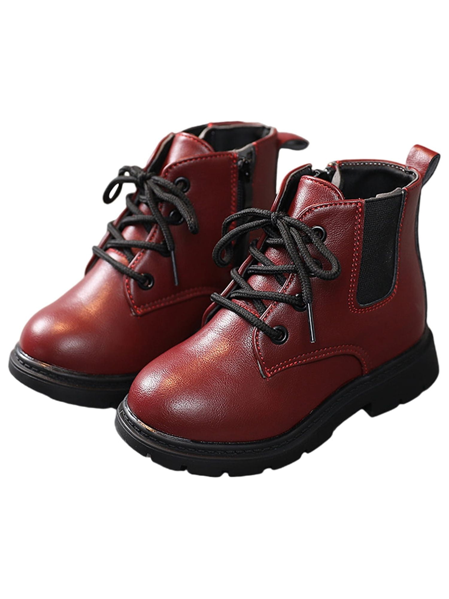 Frontwalk Toddler Combat Boot Chelsea Booties Lace Up Ankle Boots Walking Comfort Shoes Girls