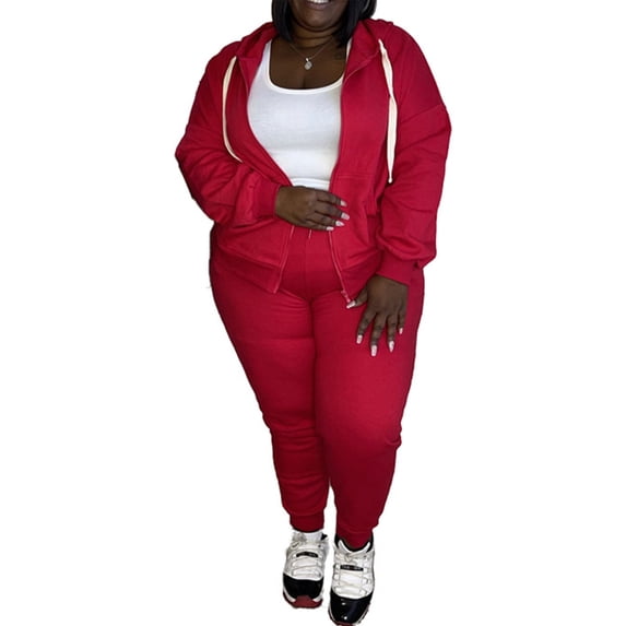 Frontwalk Tracksuit for Women Casual Long Sleeve Sets 2 Piece Outfit Zip Sweatshirt Sport Pants Activewear Red L