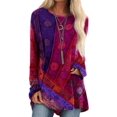 thumbnail image 1 of Frontwalk Tunic Blouse for Women Long Sleeve Tops High Low Ethnic Style Loose Plus Size Pullover T-shirt Purple Red XXXL, 1 of 2