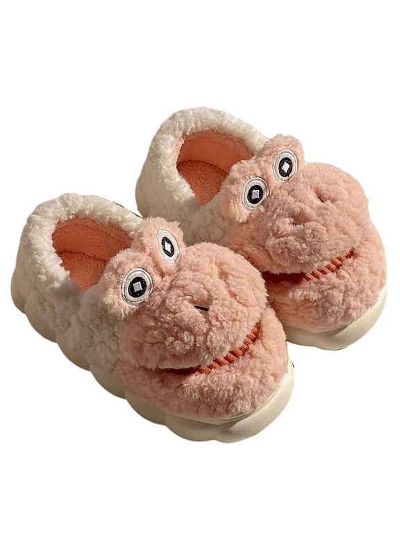 Unisex Fuzzy Slipper House Home Shoes Indoor Plush Slippers Bedroom Non-slip Warm Shoe Mens Cartoon Pink 7-7.5