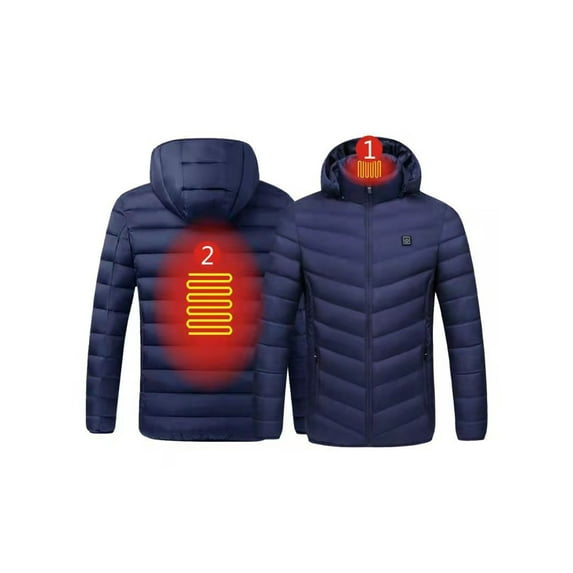Frontwalk Unisex Heated Coats Soft Shell Heating Jackets USB Hooded Jacket Men Waterproof Coat Electric Outwear Blue(2 Heated Zone) XL
