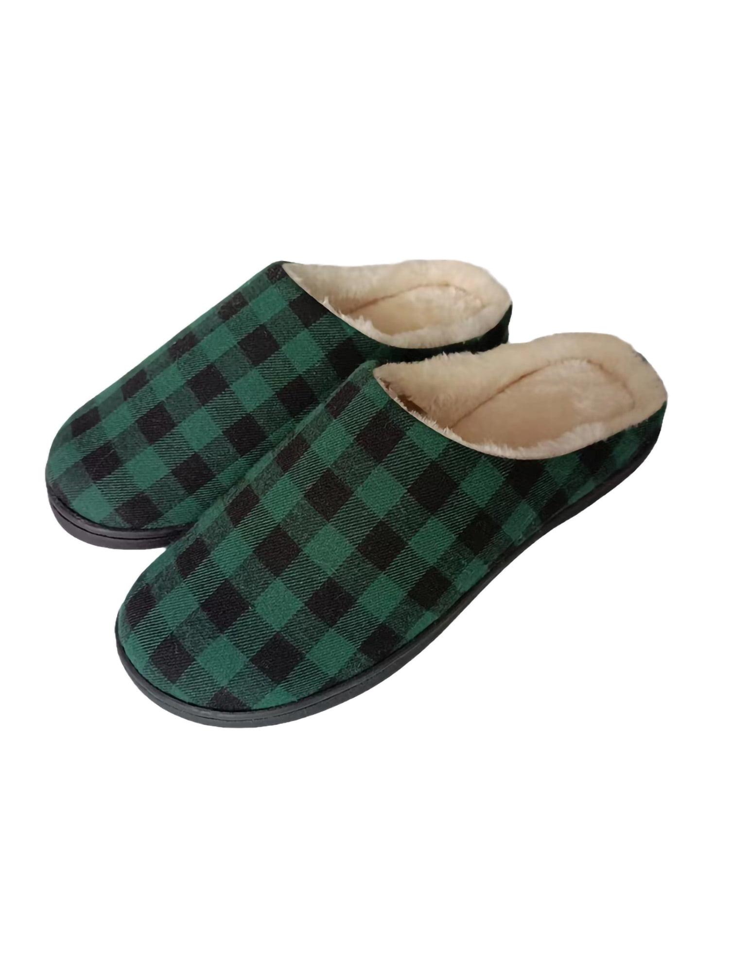 Frontwalk Unisex Slide Slipper Slip On House Shoe Plaid Slippers Cold Weather Nonslip Warm