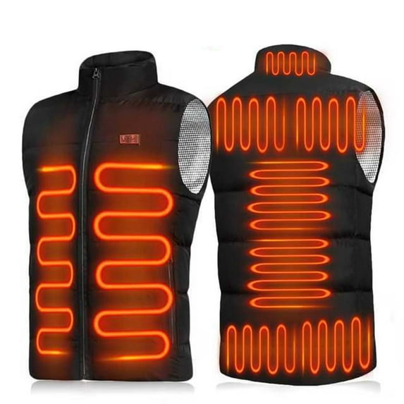 Frontwalk Unisex Waistcoat Electric Heated Vest USB Body Outwear Sleeveless Men Pockets Stand-up Collar Solid Color Thermal Women Black S