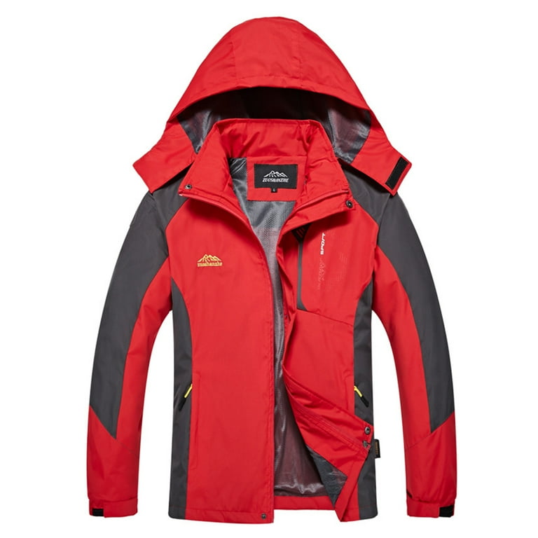 Frontwalk Waterproof Rain Jacket for Womens Mens Lightweight Outdoor  Raincoat Windbreaker Hooded for Hiking Fishing Men Red L 
