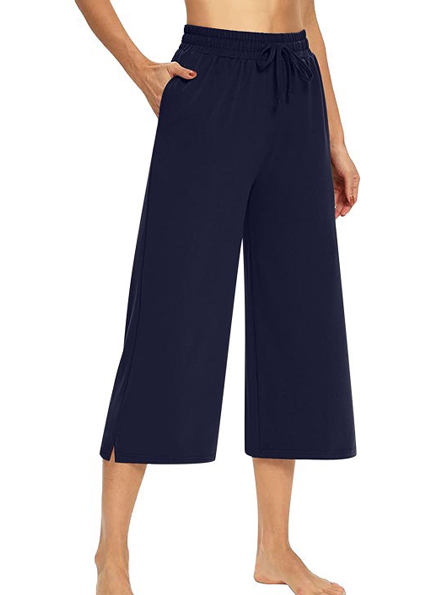Frontwalk Wide Leg Capri Sweatpants for Women Casual Pajamas Pjs Lounge ...