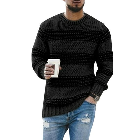 Frontwalk Winter Sweater for Men Striped Splicing Casual Knit Tops Pullover