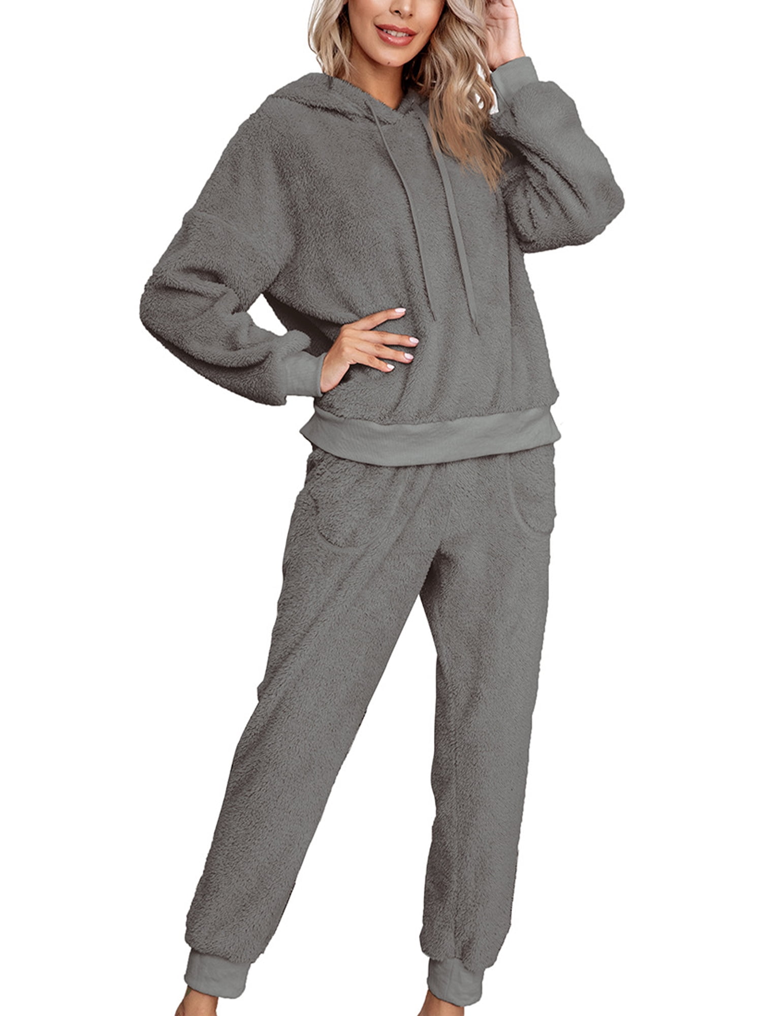 Frontwalk Winter Warm Fleece Plush Pajamas Set for Women Soft Fuzzy