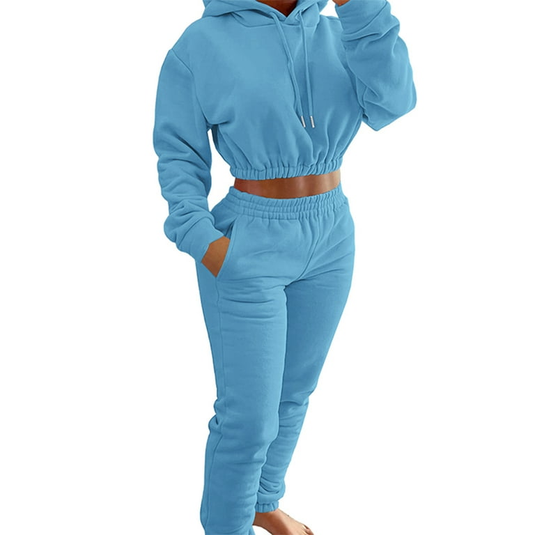 Frontwalk Women 2 Piece Tracksuit Set Casual Sports Hoodies Sweatsuit  Sweatpants Jogger Winter Long Sleeve Activewear Outfits for Ladies Light  Blue L 