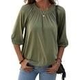 thumbnail image 1 of Frontwalk Women Loose Crew Neck T-shirt 3/4 Sleeve Casual T Shirt Ladies Comfy Work Tunic Blouse Green XL, 1 of 2