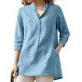 thumbnail image 1 of Frontwalk Women 3/4 Sleeve Tunic Tops Fashion Loose Henley V Neck Shirt Work Office Business Blouse Solid Button Shirts with Pockets, 1 of 8