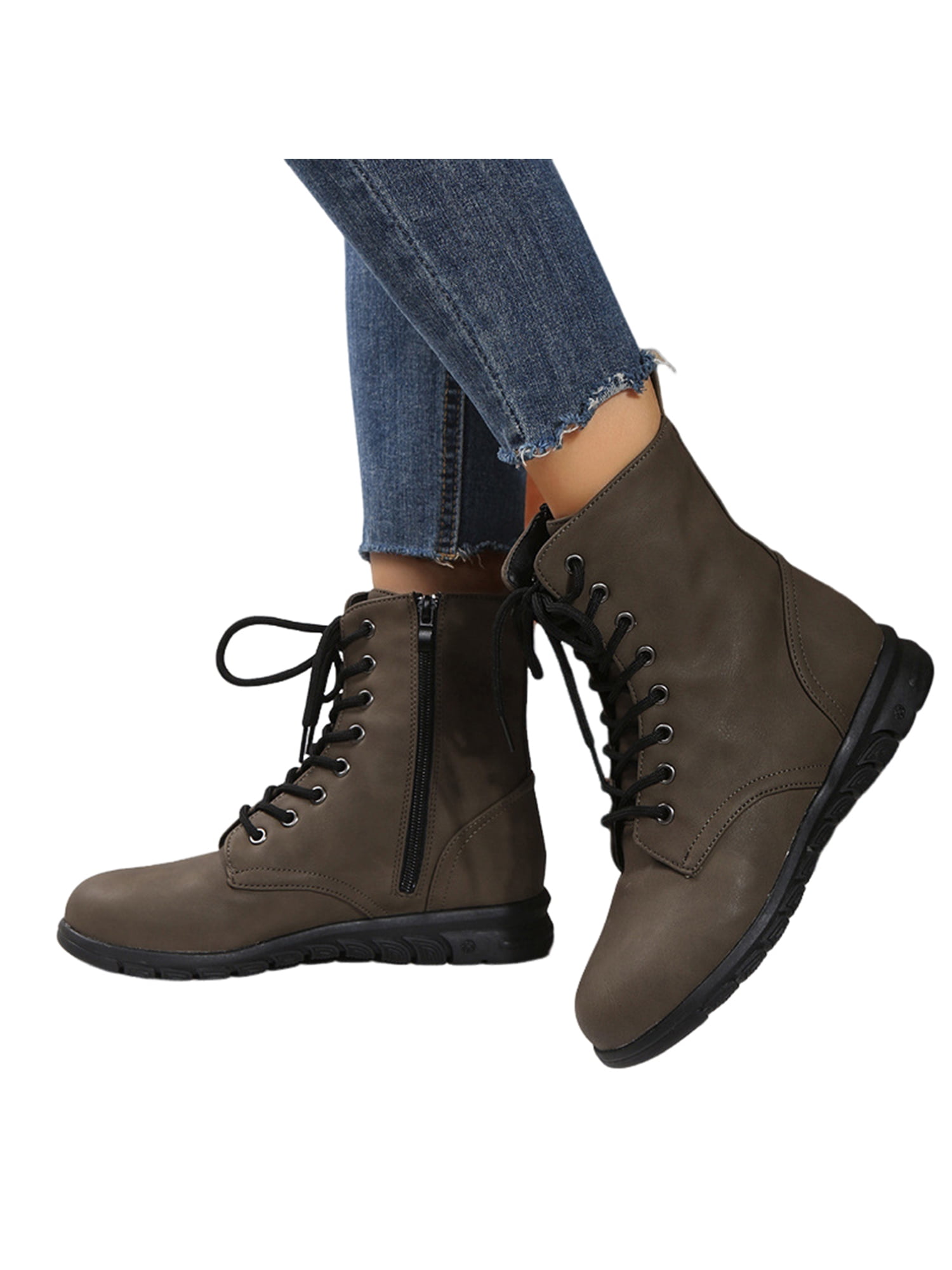 Frontwalk Women Ankle Boots Casual Combat Boot Side Zip Booties