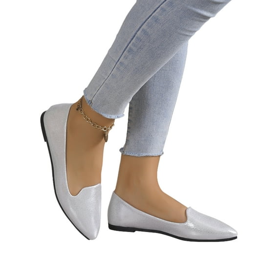 Frontwalk Women Ballet Flat Comfort Flats Pointed Toe Casual Shoes Driving Lightweight Dress Shoe Ladies Slip On Silver 9