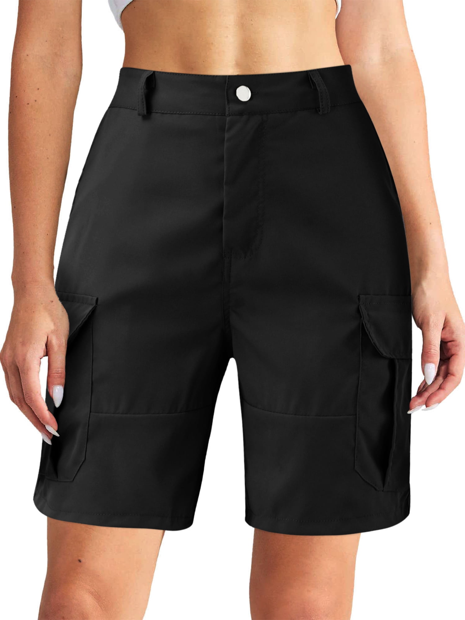 Frontwalk Women Bermuda Shorts Middle Rise Straight Leg Pants Knee ...