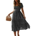 thumbnail image 1 of Frontwalk Women Boho Sundress Hawaiian Polka Dots Dress Puff Sleeve Long Maxi Dress Summer Casual Loose Swing Dresses Size S-2XL, 1 of 4