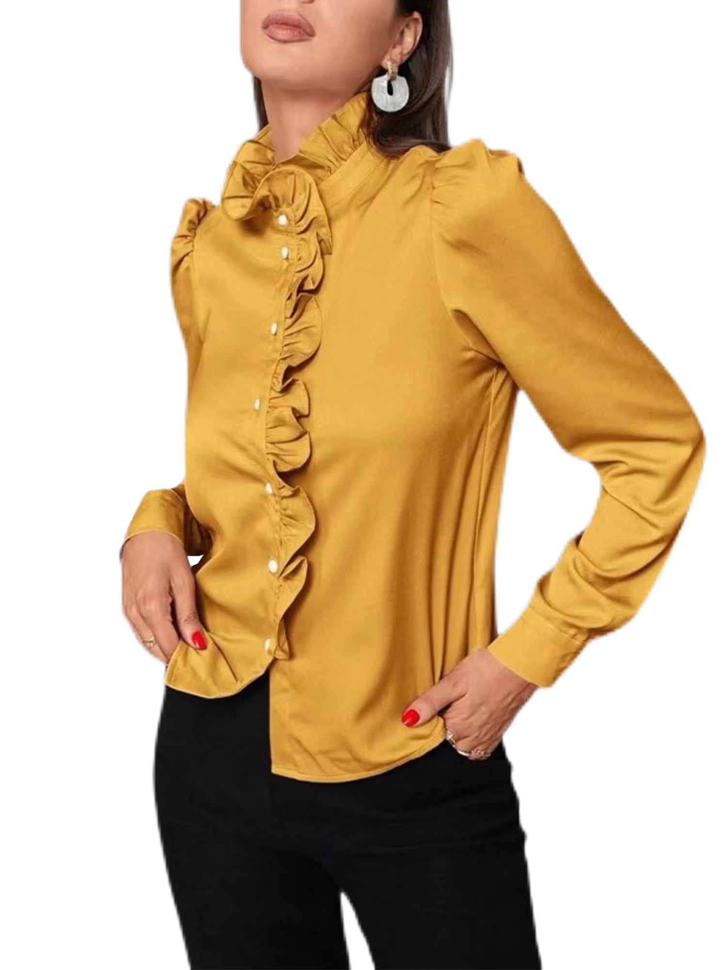 gold ruffle blouse