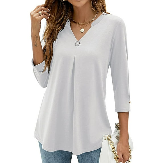 Frontwalk Women Casual Business Tops Ruched Loose Flowy Tunic Shirts V Neck Loose Fall Autumn T Shirt