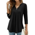 thumbnail image 1 of Frontwalk Women Casual Business Tops Ruched Loose Flowy Tunic Shirts V Neck Loose Fall Autumn T Shirt, 1 of 4