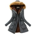 thumbnail image 1 of Frontwalk Women Casual Hooded Coat Trim Parka Jacket Ladies Drawstring Snow Overcoat Denim Blue 2XL, 1 of 2