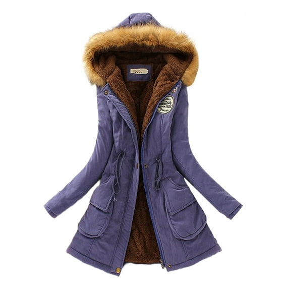 Frontwalk Women Casual Hooded Coat Trim Parka Jacket Ladies Drawstring Snow Overcoat Royal Blue 2XL
