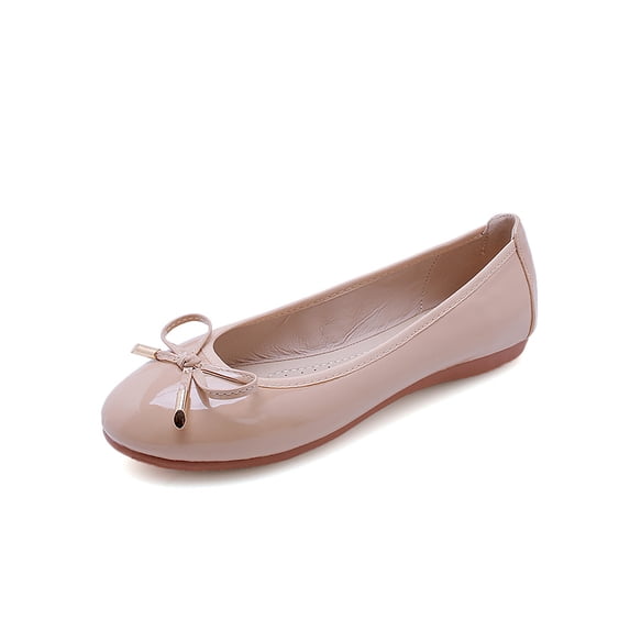 Frontwalk Women Casual Shoe Comfort Pumps Slip-Ons Flats Walking Breathable Loafers Women's Bow Ballet Flat Patent Leather Khaki 8