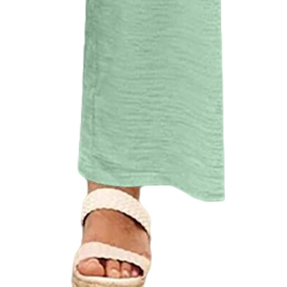 Frontwalk Women Casual Suits V Neck Lounge Sets Elastic Waist 2 Piece Outfits Ladies Loose Fit Wide Leg Pants Set Striped Green 2XL