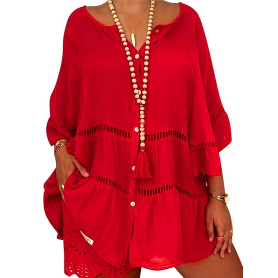 Frontwalk Women Casual Tunic Blouse Half Sleeve Cut Out Tops Loose Fit T Shirt