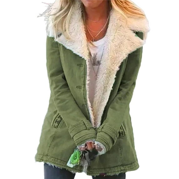 Frontwalk Women Classic Parka Jacket Coat Winter Warm Button Down Fashion Overcoats Casual Long Sleeve Fleece Outwear