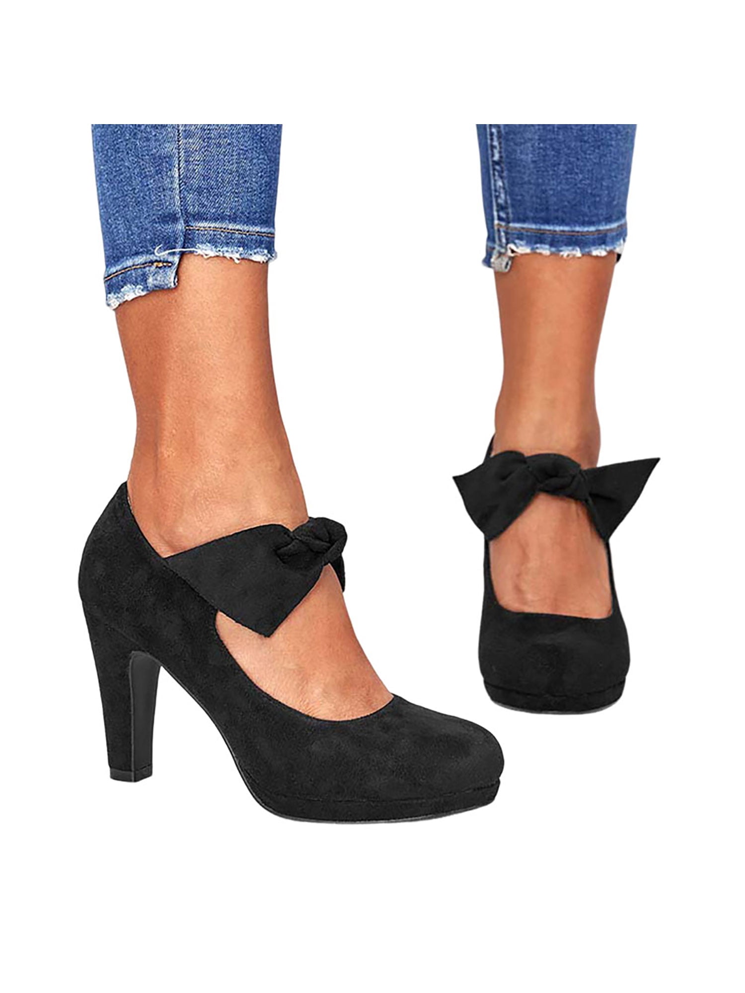Frontwalk Women Dress Shoes Block Heel Mary Jane Bowknot Pumps Party