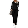 thumbnail image 1 of Frontwalk Women Elastic Wais Trousers Long Sleeve T-shirt Lounge Sets Drawstring Pants Loungewear Sweatsuits Striped Casual Jogger Set Black M, 1 of 5