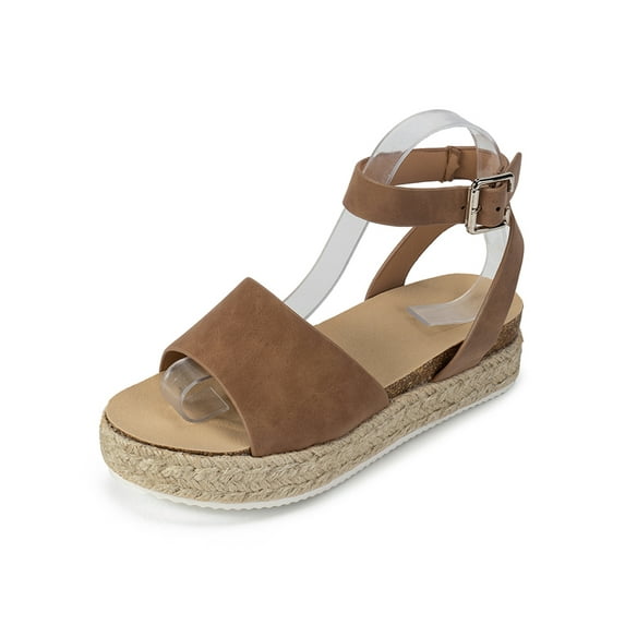 Frontwalk Women Espadrilles Summer Platform Sandal Beach Wedge Sandals Walking Slingback Shoes Ladies Ankle Strap Brown 6.5
