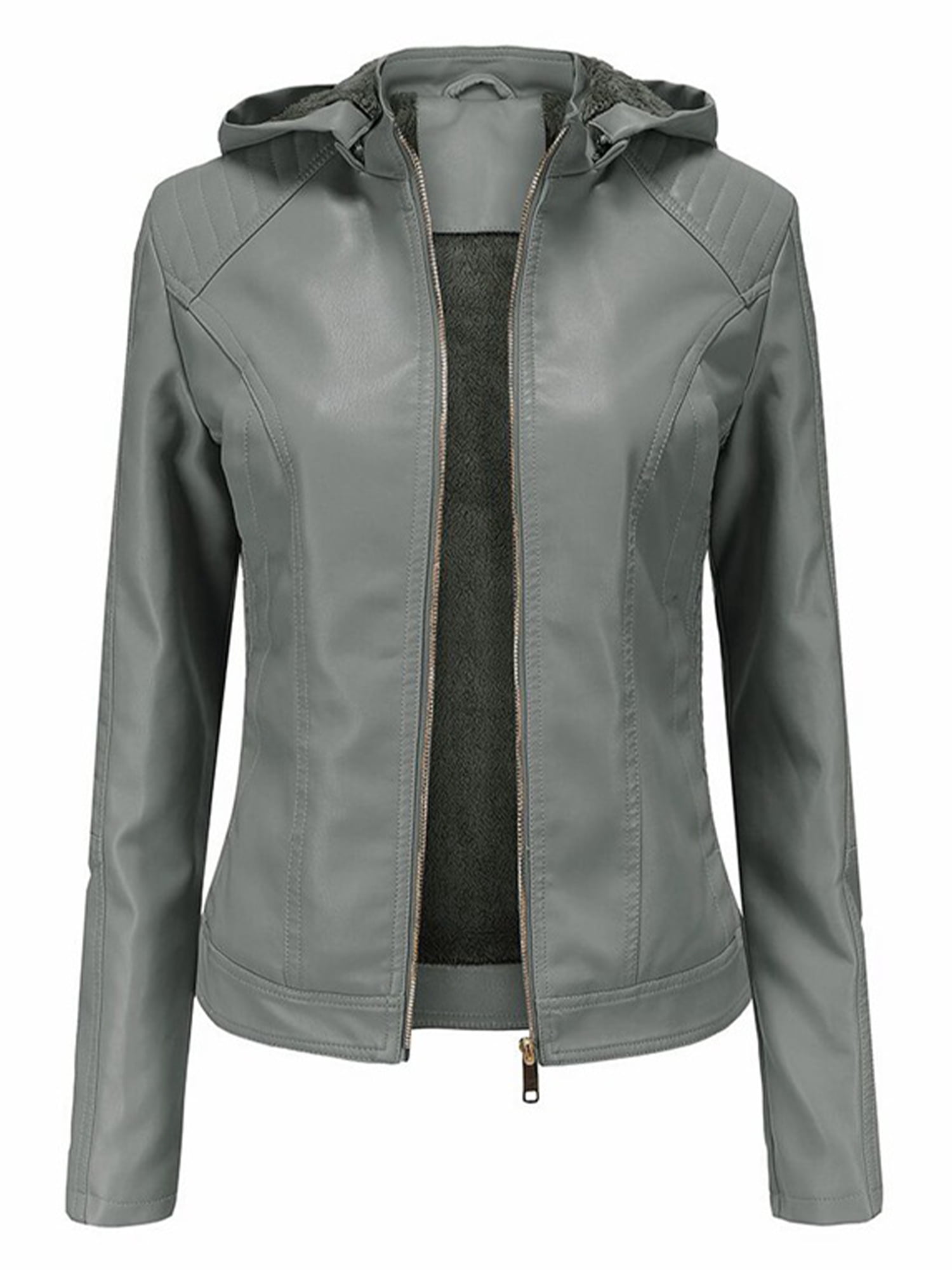 Frontwalk Women Faux Leather Jacket Long Sleeve Moto Biker Coat With ...